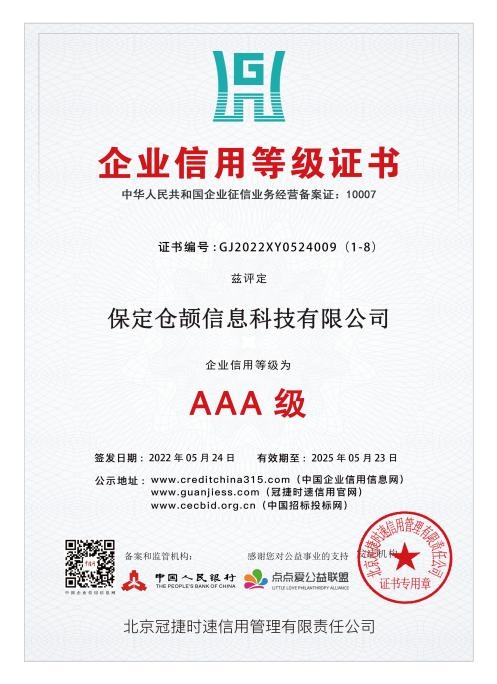 企業信用等級證書